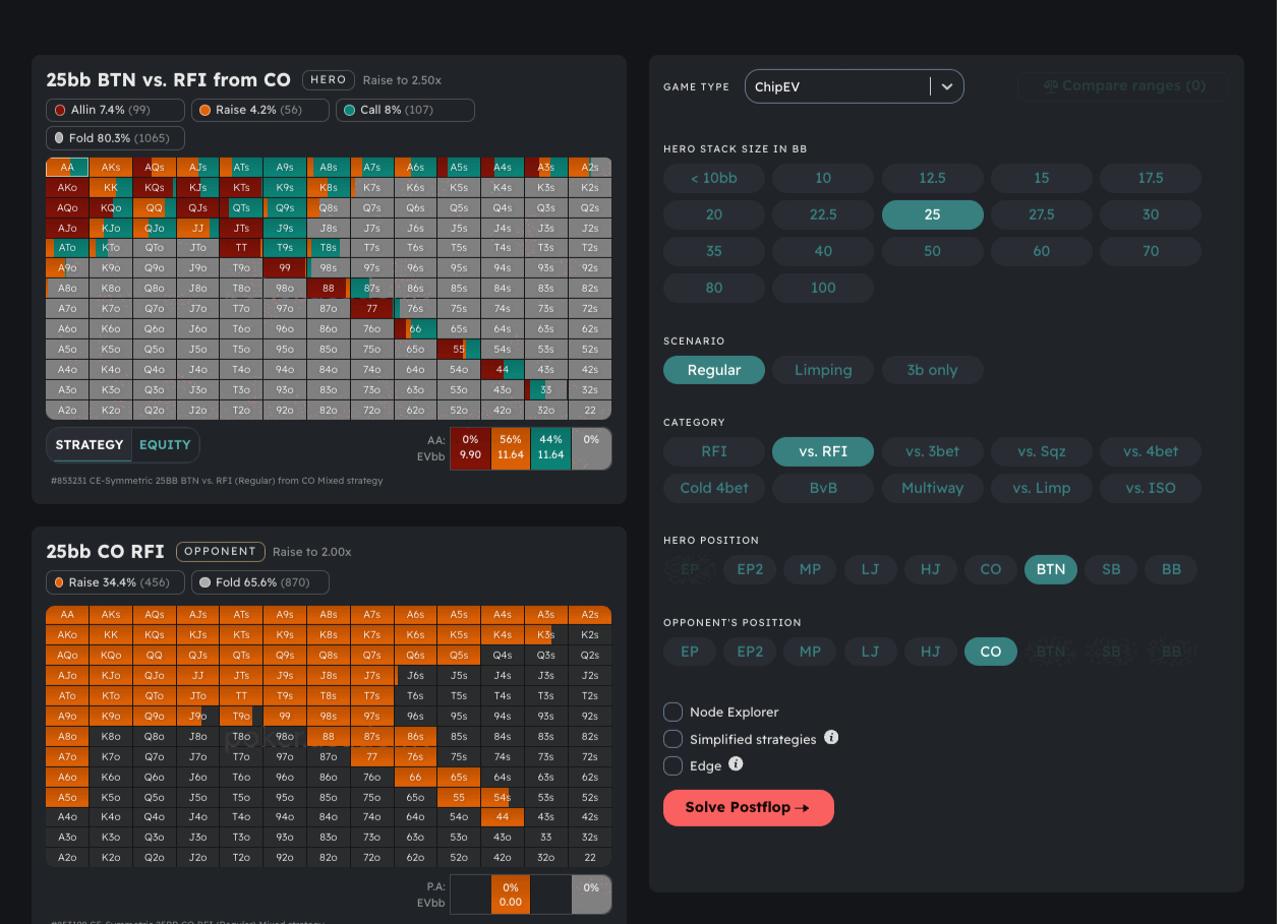 Ranges handed from the preflop chart into the postflop solver